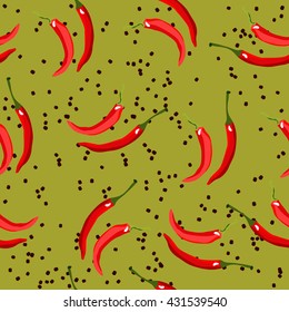  Red hot pepper.seamless background. Chili seamless pattern