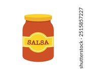 Red hot salsa sauce jar. Spice icon. Salsa sauce vector illustration.