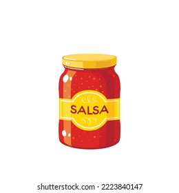 Red hot salsa sauce jar. Vector illustration cartoon spice icon isolated on white background.