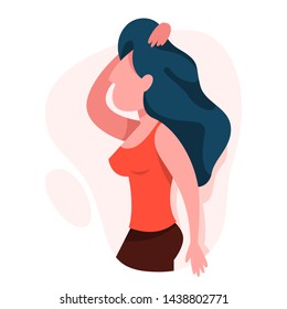 Red hot skin as a symptom of a sunburn. Exhausted woman portrait, sun burned skin. Isolated vector illustration in cartoon style