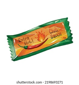 Red Hot Spicy Chili Sauce Fast Food Restaurant Condiment Vector Illustration With Watercolor And Brush Stroke Texture Artwork