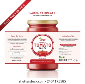 Red  hot tomato sauce label bottle jar food sticker packaging design.