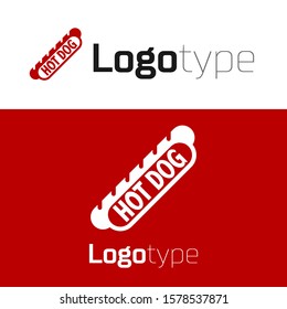 Red Hotdog sandwich icon isolated on white background. Sausage icon. Fast food sign. Logo design template element. Vector Illustration
