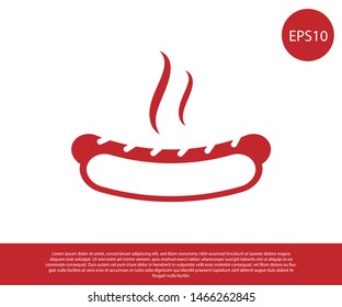 Rotes Hot Dog Sandwich mit Senfsymbol einzeln auf weißem Hintergrund. Wurstsymbol. Schnelles Lebensmittelzeichen. Vektorgrafik