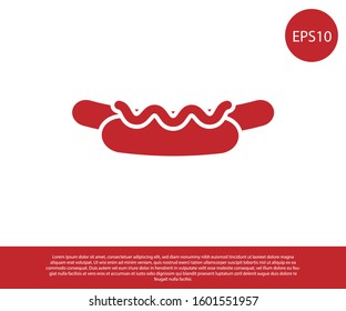Red Hotdog sandwich with mustard icon isolated on white background. Sausage icon. Street fast food menu.  Vector Illustration