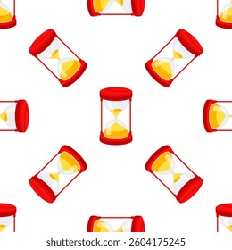 Red hourglass with falling sand showing passing time seamless pattern on white background