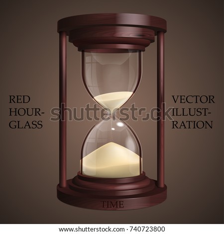 Red hourglass on brown background. Future concept. Realistic 3D hourglass for Your business project. Sandglass Vector Illustration