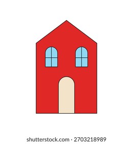 A red house with blue windows