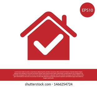Red House with check mark icon isolated on white background. Real estate agency or cottage town elite class.  Vector Illustration