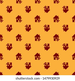 Red House with check mark icon isolated seamless pattern on brown background. Real estate agency or cottage town elite class.  Vector Illustration