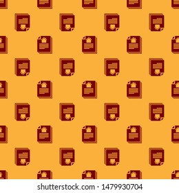 Red House contract icon isolated seamless pattern on brown background. Contract creation service, document formation, application form composition.  Vector Illustration