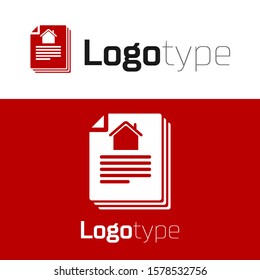Red House contract icon isolated on white background. Contract creation service, document formation, application form composition. Logo design template element. Vector Illustration