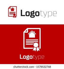 Red House contract icon isolated on white background. Contract creation service, document formation, application form composition. Logo design template element. Vector Illustration