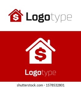 Red House with dollar symbol icon isolated on white background. Home and money. Real estate concept. Logo design template element. Vector Illustration