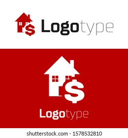 Red House with dollar symbol icon isolated on white background. Home and money. Real estate concept. Logo design template element. Vector Illustration