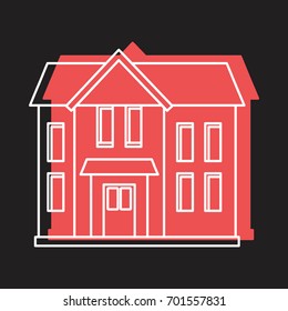 Red house doodle icon vector illustration for design and web isolated on black background. House vector object for labels, logos and advertising