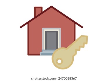Red house with golden key representing the purchase, sale or rental of a property