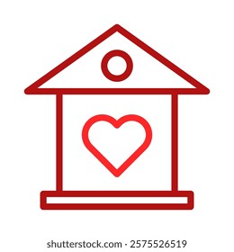 Red house with heart and circle icon