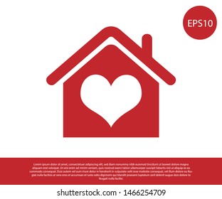 Red House with heart shape icon isolated on white background. Love home symbol. Family, real estate and realty.  Vector Illustration