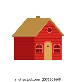 Red House Icon. Cute Xmas Decor. Hand Drawn Vector Illustration.	