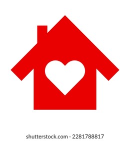 Red house icon with heart symbol. Vector.