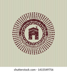 Red house icon inside grunge stamp