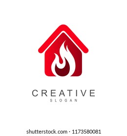 red house logo, house + fire icon