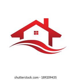 Red house real estate image. Concept for a realty, construction or financial business