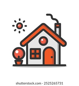 Red house residence icon isolated vector illustration on white background.