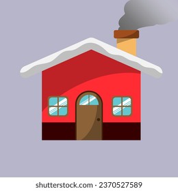 Red house with snow on the roof