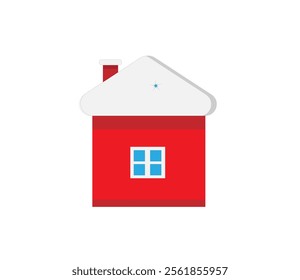 
a red house with a snow roof on a white background,