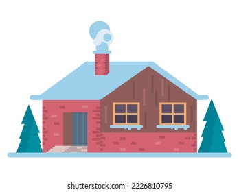 red house with snow scene