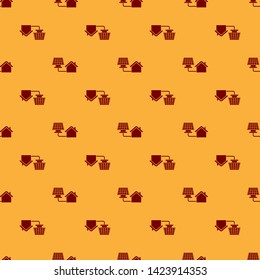 Red House with solar panel icon isolated seamless pattern on brown background. Ecology, solar renewable energy. Eco-friendly house. Environmental Protection. Vector Illustration