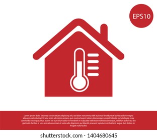 Red House Temperature Icon Isolated On White Background. Thermometer Icon. Vector Illustration