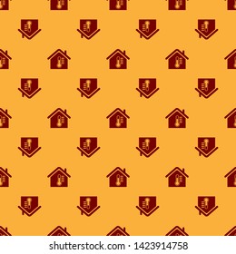 Red House temperature icon isolated seamless pattern on brown background. Thermometer icon. Vector Illustration