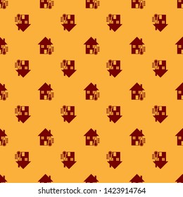 Red House temperature icon isolated seamless pattern on brown background. Thermometer icon. Vector Illustration