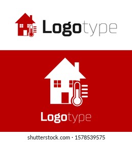 Red House temperature icon isolated on white background. Thermometer icon. Logo design template element. Vector Illustration