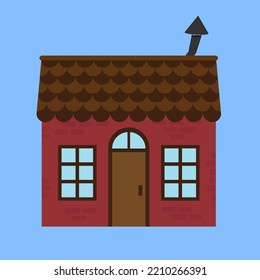 Red house with a tiled roof, illustration