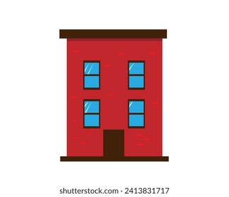 casa roja con ventanas, puerta, sombras brillantes sobre fondo blanco, 
