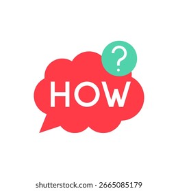 Red HOW Speech Bubble with Green Question Mark Symbol Icon Vector Illustration