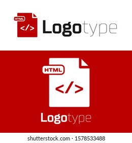 Red HTML file document. Download html button icon isolated on white background. HTML file symbol. Markup language symbol. Logo design template element. Vector Illustration