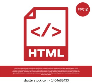 Red HTML file document icon. Download html button icon isolated on white background. HTML file symbol. Markup language symbol. Vector Illustration