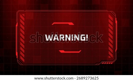 Red hud element with warning text for futuristic user interface, digital display, or gaming background. Abstract concept for alert message.