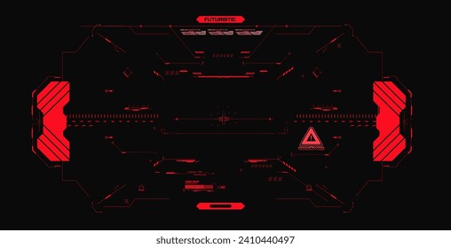 Red HUD UI FUI design in futuristic style. Futuristic Red and Black HUD Interface Design Elements for High-Tech Display. Modern mockup sci fi cockpit heads up display design. Vector illustration