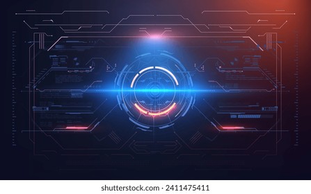 Red HUD UI FUI design in futuristic style. Futuristic Red and Black HUD Interface Design Elements for High-Tech Display. Modern mockup sci fi cockpit heads up display design. Vector illustration