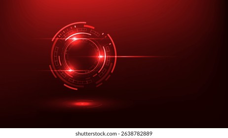 Red HUD Vector Circle Display with Digital Tech Interface and UI Screen.
