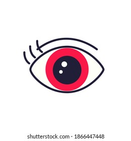Red human eye on white background. Trendy flat style for graphic design, web-site. Vector illustration.