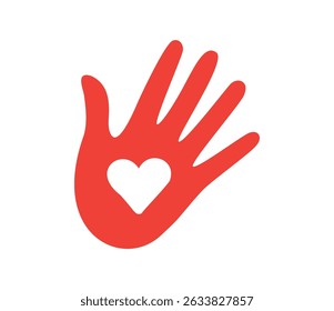 red human hand with heart shape