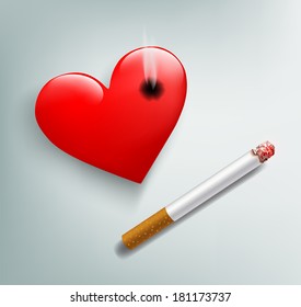 red human heart and cigarette