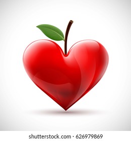 Corazón humano rojo con una hoja en forma de baya. Ilustración vectorial de material.